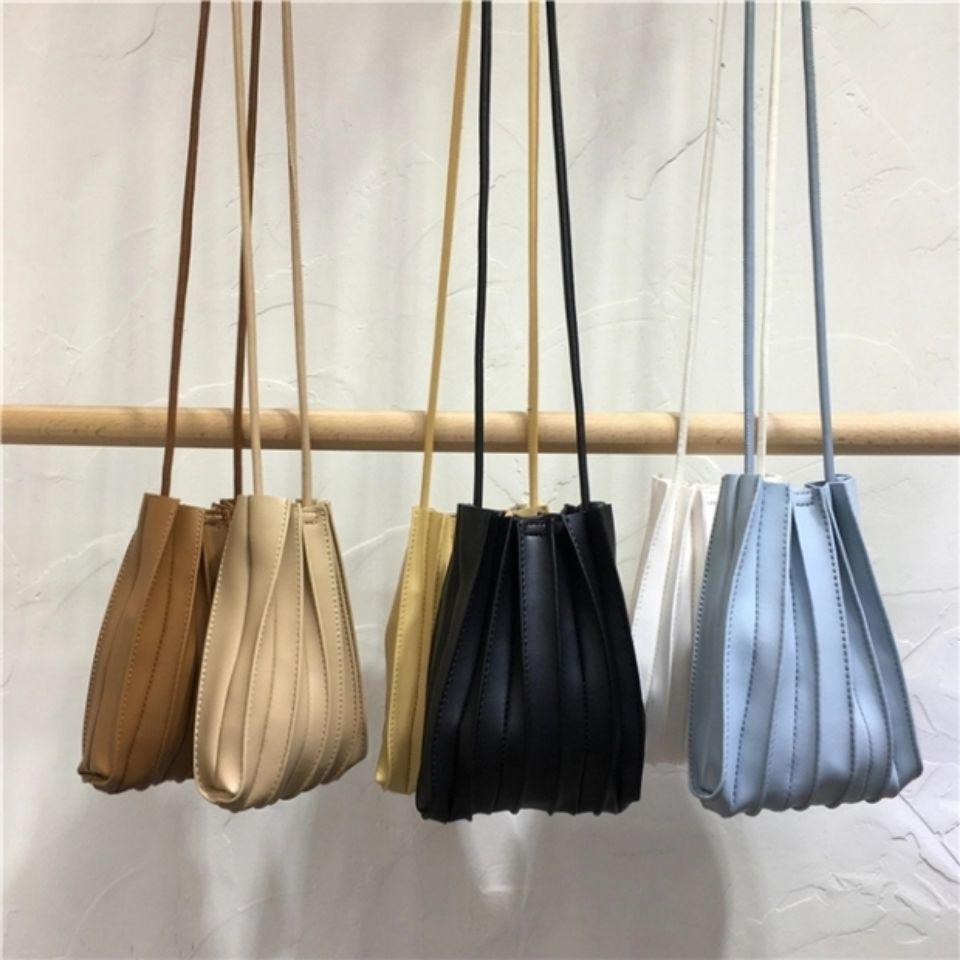 Japanese & Korean Style Soft Leather Ruffled One-Shoulder Mini Phone Bag - Casual, Stylish, Crossbody, Small Bag