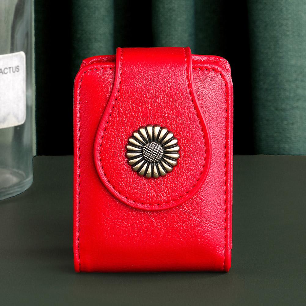 Fashion Leather Lipstick Case with Mirror - Multi-Color Sunflower Buckle Cosmetic Pouch Portable Makeup Storage Bag for Women