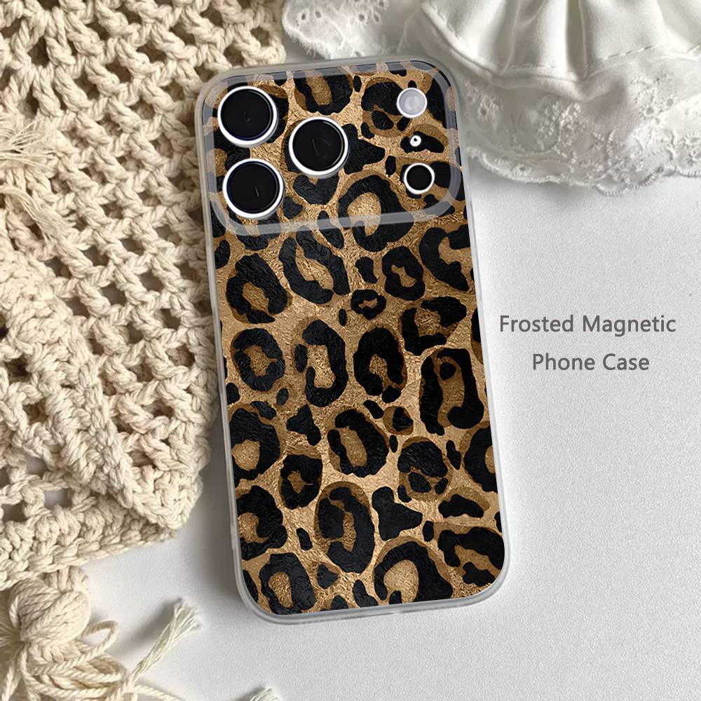

Tiger Leopard Print Fashion Frosted Clear Magnetic Case for iPhone 17,16,15,14,13,12,11 Pro,Max,Plus,Mini,Air,E iPhone13PROMAX