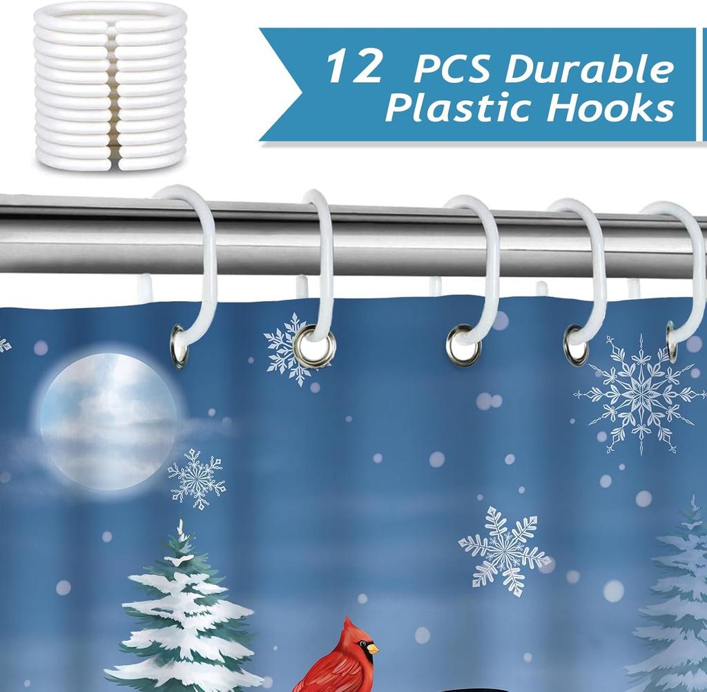Winter Gnomes Snowman Shower Curtain with Snowy Pine Tree Snowflake Pattern,Waterproof Christmas Bathroom Decor Polyester Fabric