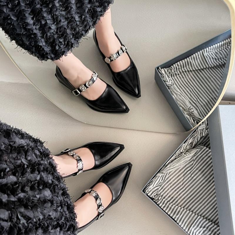 2025 New  French Pointed Toe Mary Jane Single Shoes Women's 2025 Fall New Shallow Mouth Block Heel Pump Shoes