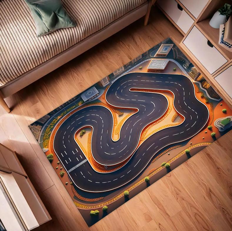

Green Track Play Rug Car Road Circuit Kids Carpet Nature Themed Racing Mat for Boys Bedroom or Playroom Carpets for Living Room 40X60cm