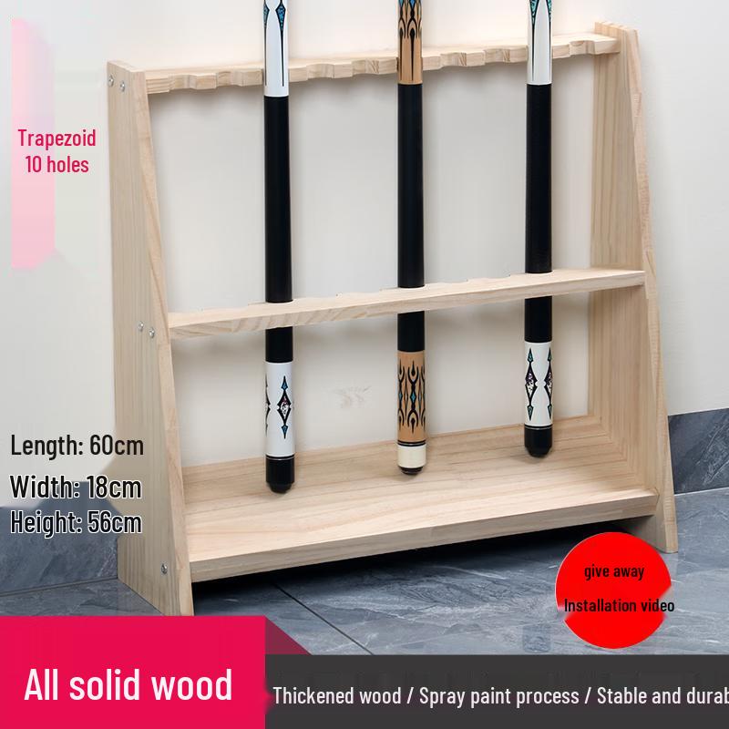 Solid Wood Floor-Standing 10-Hole Billiard Cue Rack