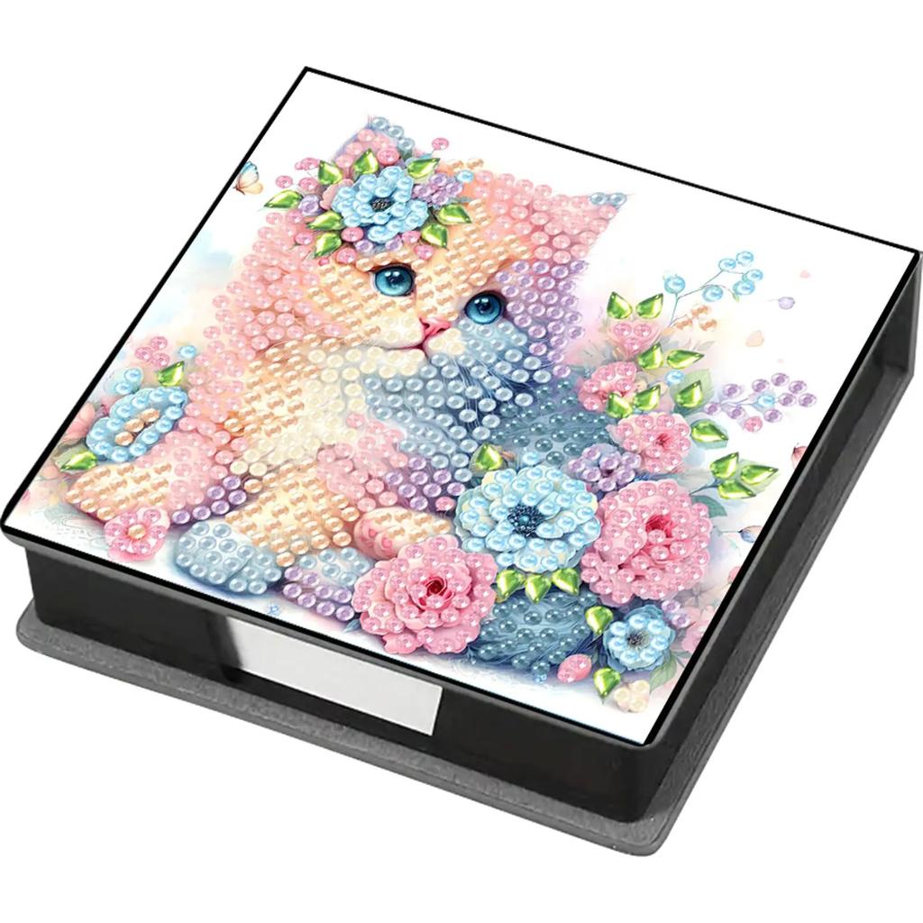 Cross Leather Gem Painting Memo Pad Holder Mosaic Kit Diamond Art Note Box with 160 Sheets of Paper for Adults Beginners