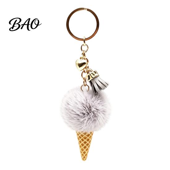 Decorative Key Chain Plush Ice Cream Keychain for Backpacks, Fluffy Cone Bag Charm Charm, Pendant with Metal Ring Purse Hanging Ornament