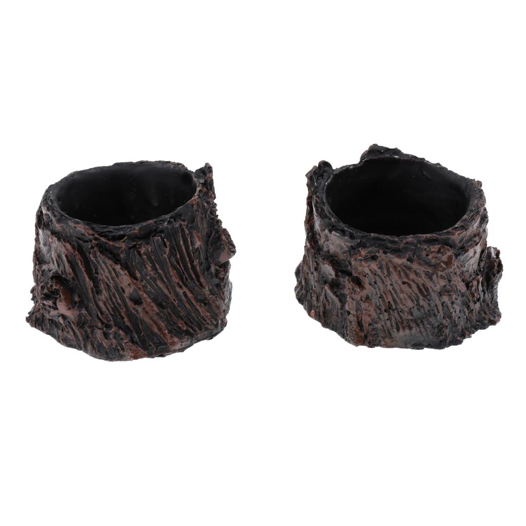 2Pcs Resin Bowl Dish Feeder Plate for Terrarium Reptile Tanks- Tree Stump Shape