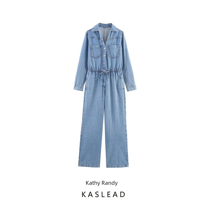 Kaslead New Women clothes Western Style Fashion Adjustable Waist Denim Jumpsuit 0108022