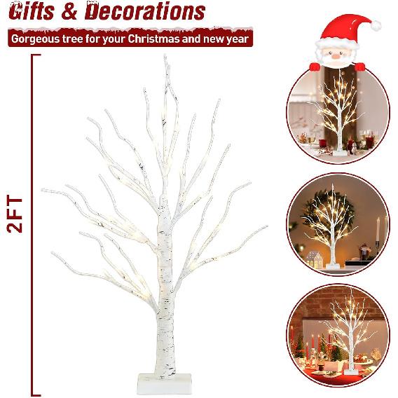 PEIDUO Artificial Tree for Easter Decorations, 2 FT Birch Tree with LED Lights, Warm White Fairy Lights Spirit Tree Lamp for Home Indoor Tabletop