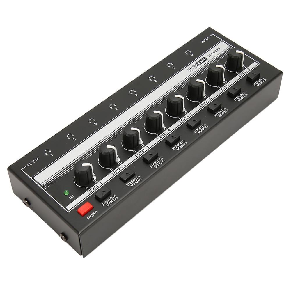 1/4" TRS Input/Output Stereo Headphone Amplifier 8-Channel Channel Line Mixer Studio Recording