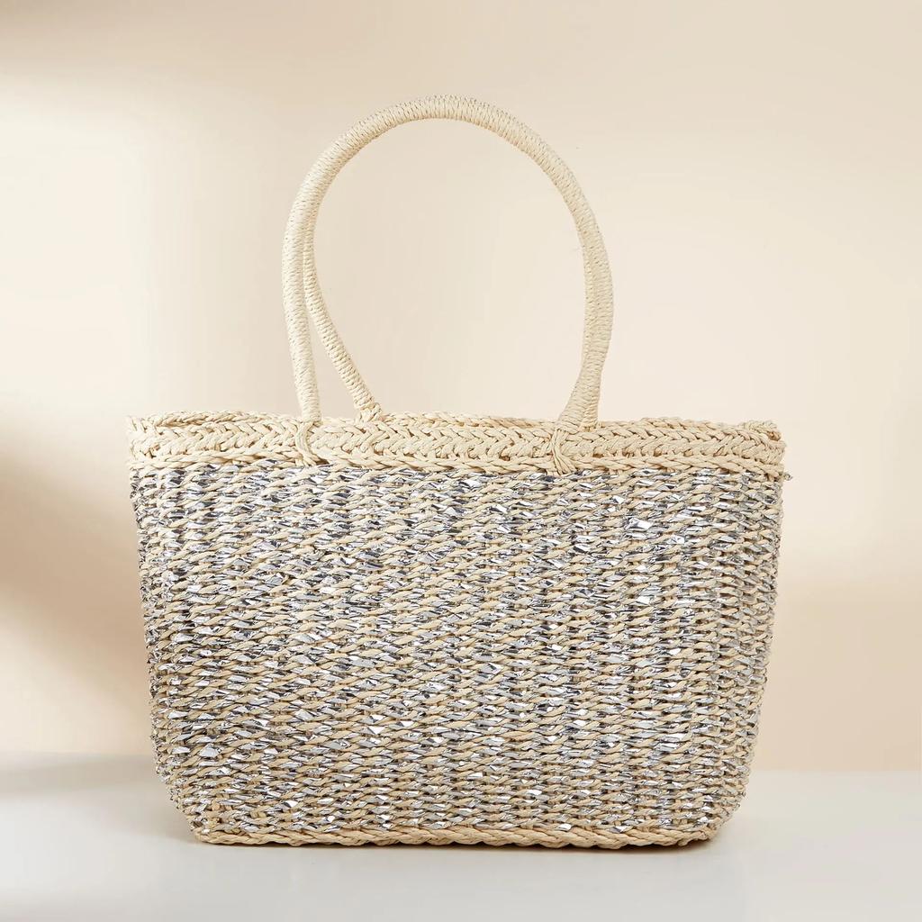 Summer New Paper Rope Hand-woven Straw Bag for Women  Seaside Holiday Beach Bag Bali Shopper Purse Handbag