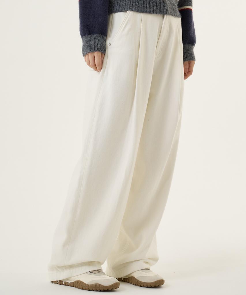 UNKNOWN PLANET Single-Pleat Wide Brushed Cotton Pants White