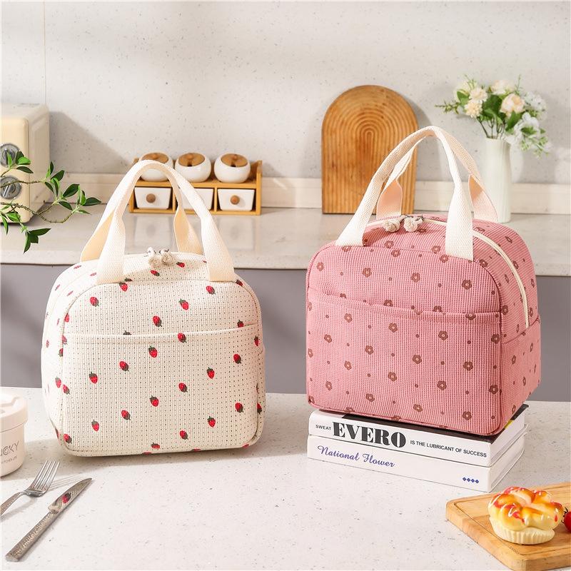 Portable Floral Printed Food Handbags Reusable Large Capacity Insulated Lunch Box Waterproof Office Camping Ins Bag