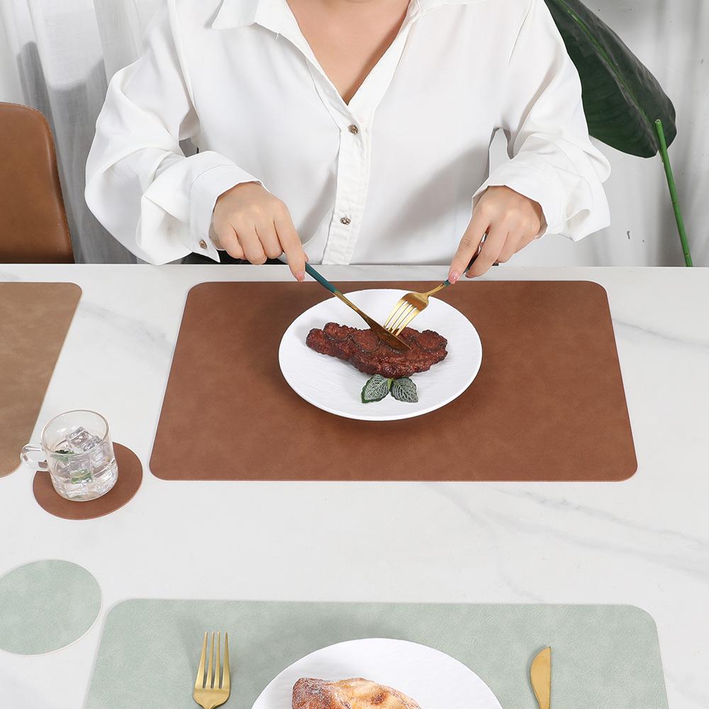 Nordic Cowhide Leather Dual-Color Square Placemat - Heat-Resistant, Luxury Dining Table Mat.