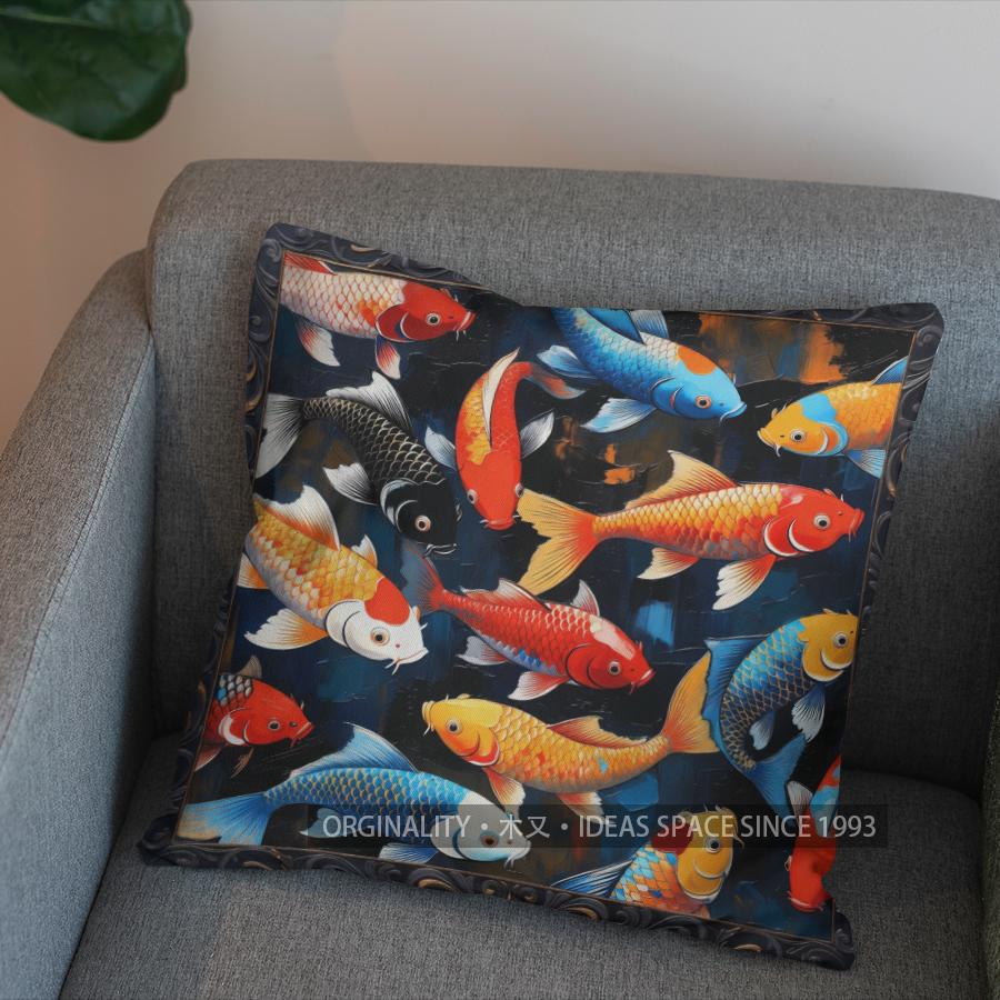 2D Colorful Goldfish Aquatic Pattern Pillow Cover Pattern Cushion Cover Suitable For Sofa Bedroom Car Pillow Cover