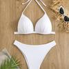 Cross-Border Women's Solid Color Tummy-Covering Bikini with Push-Up and Beautiful Back Design