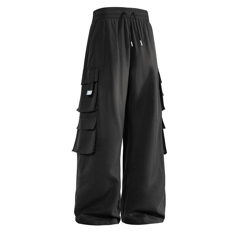 

Весенние и осенние повседневные брюки мужские свободные прямые женские рабочие брюки с множеством карманов брюки для активного отдыха на открытом воздухе S чёрный