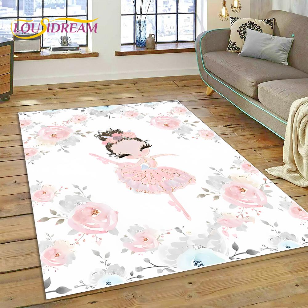 Cute Dream Ballet Girl Ballerina Fairy Cartoon Rug Carpet for Living Room Bedroom Decor,Non-slip Decoration for Sofa Doormat Kid