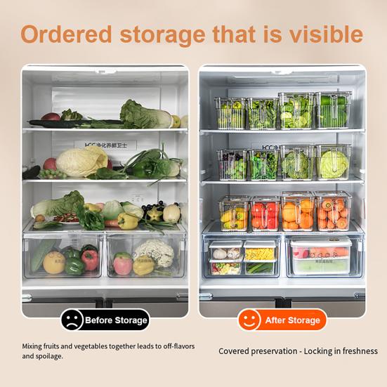 Refrigerator Storage Box with Handle Easy Pull Out Organizer Dry Wet Separation Date Timer Freshness Preservation Container