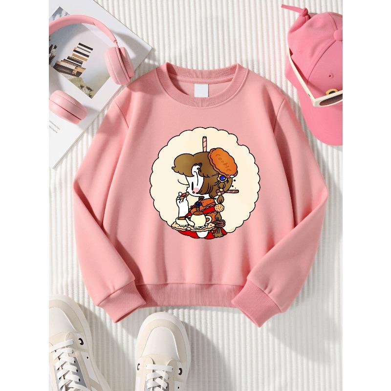 Kids Sweatshirt, Casual Sweatshirt Printed Round Neck Pullover, Cute Cookie Tea Time Character, Autumn and Winter,Comfortable Warm Fashion Printed Top