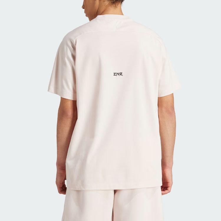 Adidas Z.N.E. T-Shirt Solid Logo Loose Round Neck Short Sleeve Men Tops Beige IR5236