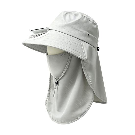 Fisherman Hat with Face Guard Shawl Outdoor Activities Cap with Built-in Fan Solar