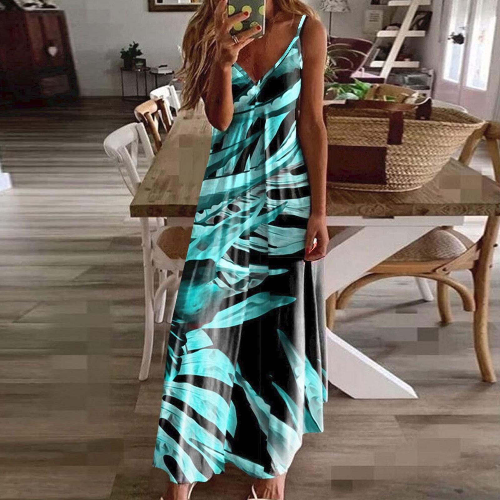 

Повседневное модное женское облегающее длинное платье без рукавов с принтом на слинге XL тёмно-синий