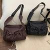 Zipper Closure Pleated Cloud Bag Large Capacity Nylon Crossbody Bag Striped Shoulder Bag  Women