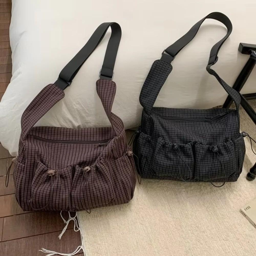 Zipper Closure Pleated Cloud Bag Large Capacity Nylon Crossbody Bag Striped Shoulder Bag Women