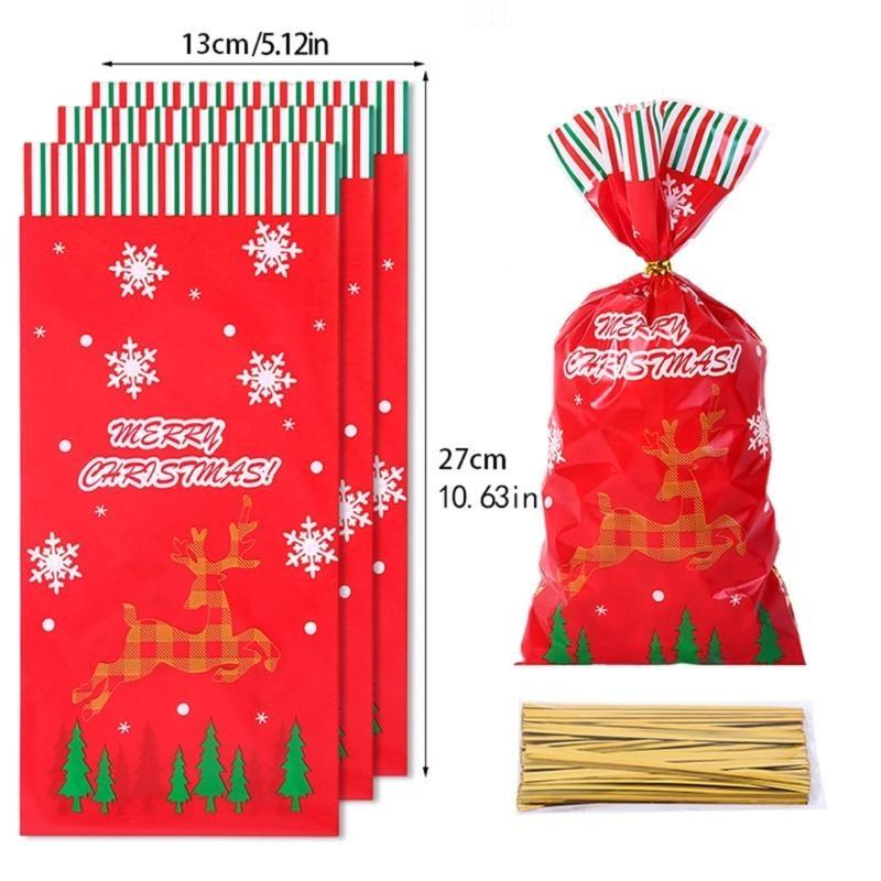 Pack of 50pcs Holiday Treat Bags Christmas Candy Bags Organizers for Gift Wraps
