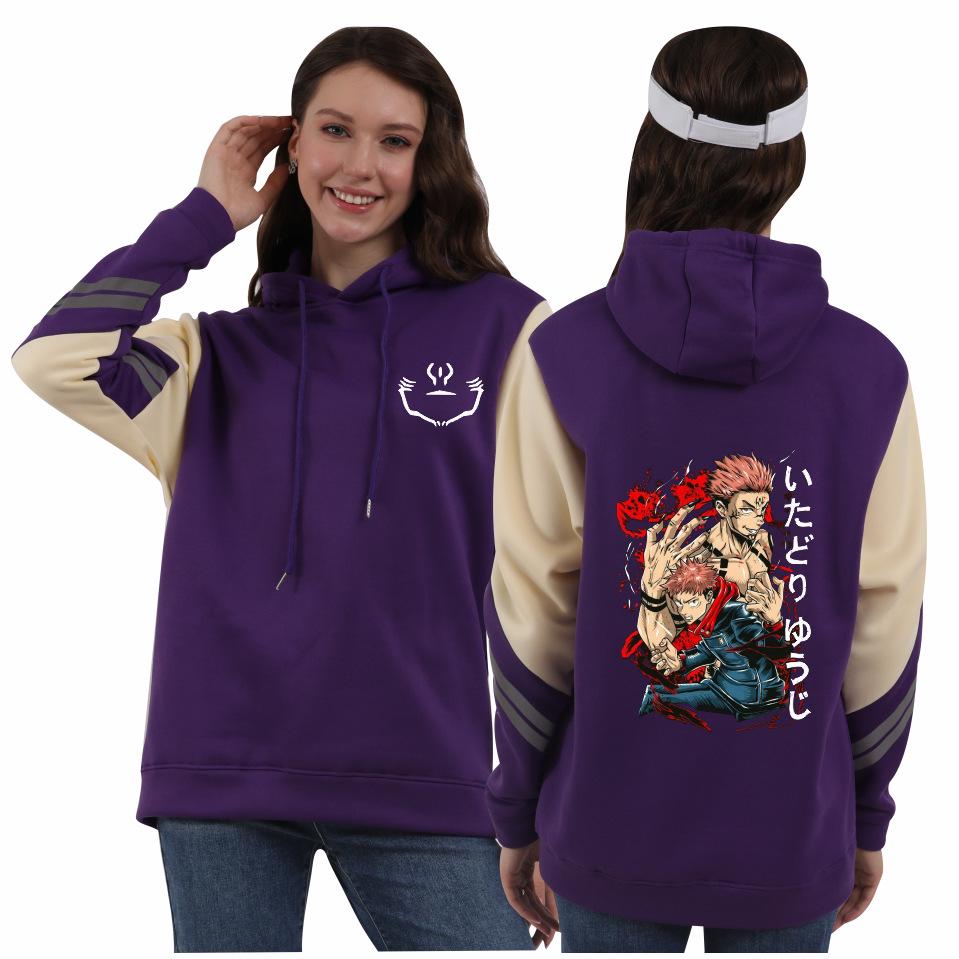 Jujutsu Kaisen Men’s European & American Patchwork Hooded Sweatshirt