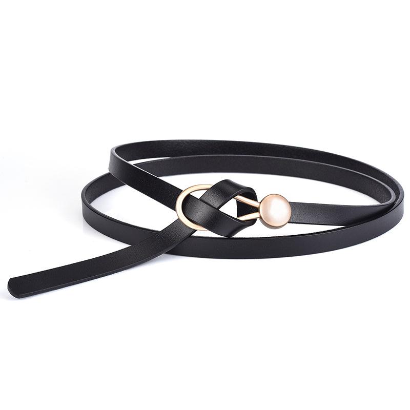 Women'S Thin Belt Pure Cowhide Belt Leather Casual Knotted Belt With Dress Coat Small Belt