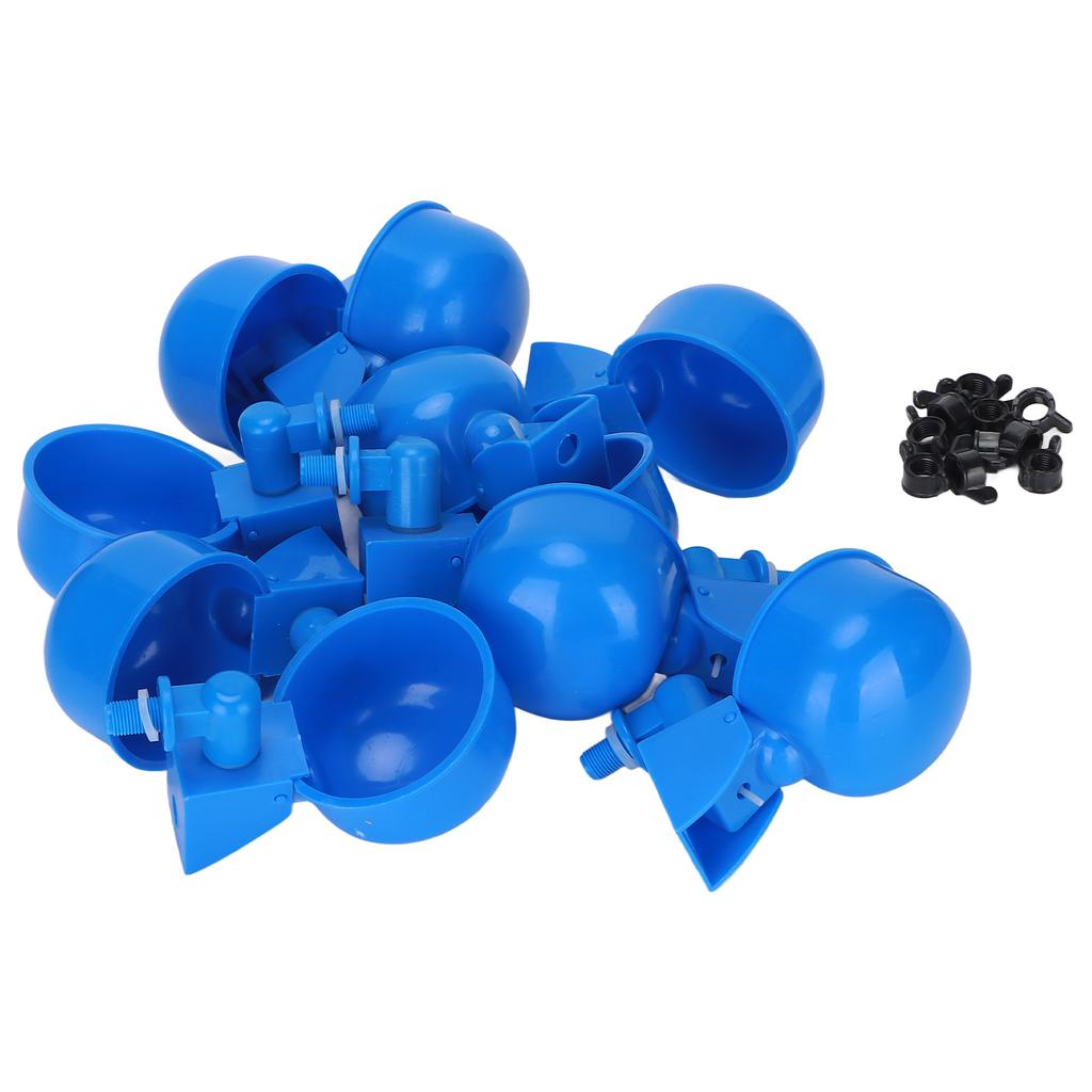 10pcs Automatic Poultry Waterer Chicken Watering Cups with Nuts for Ducks Geese Pigeons Quails Blue
