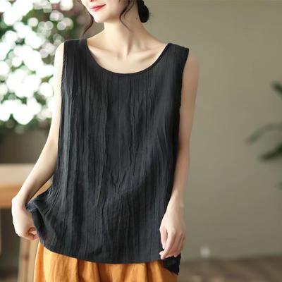 Lässiges Einfarbiges Urlaubs-Strand-Blusen Sommer Tanktops Damen Quadratischer Ausschnitt Ärmellos Bluse Elegantes Baumwollhemd