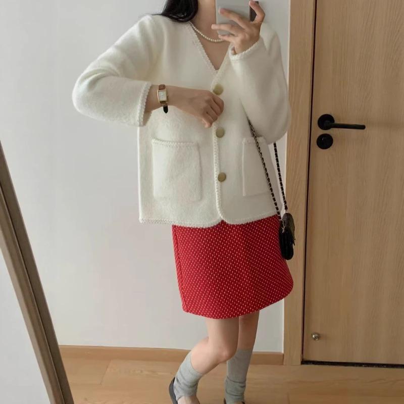 Small Fresh Imitation Mink Sweater Top Women's Long-sleeved Short Loose New Spring Autumn and Winter Knitted Cardigan Jacket