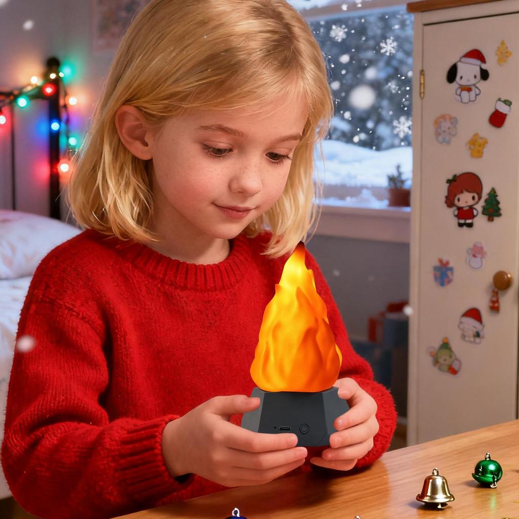 3D False Fire Night Light USB Rechargeable Flameless Candle 3-speed Mode Flame Light Realistic Flame Effect Home Decoration