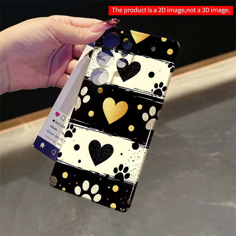 2DFlat Samsung Phone Case Gold Heart & Paw Print Gradient Phone Case Applicable To Galaxy S22 S23 S24 S25ULTRA S26 A12 A13 A14 A15 A16