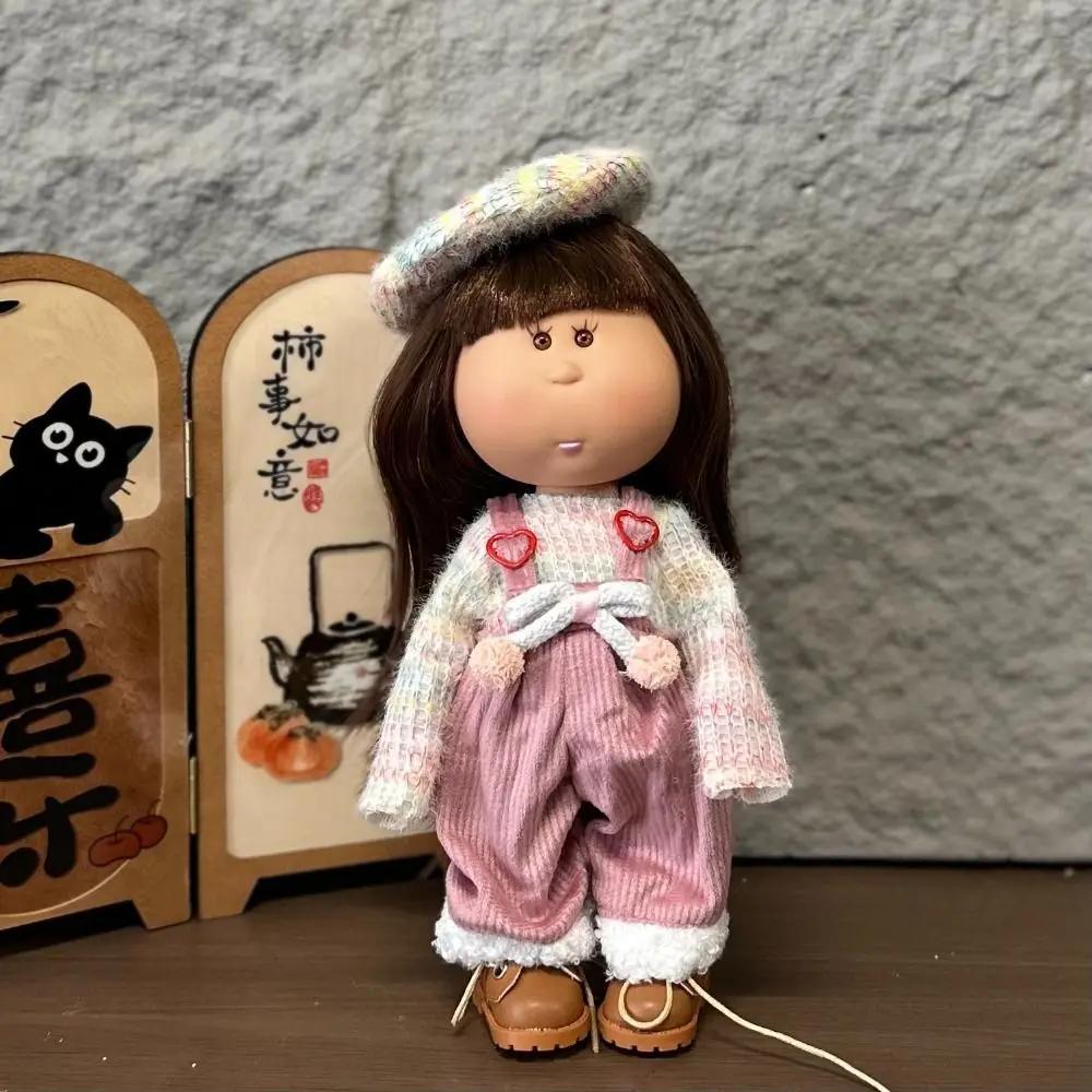 Fashion Curly Hair 24Cm Bean Eye Vinyl Doll Dark Skin Dress Up Mia Potato Dolls 24Cm Movable Action Figure Body Diy Toys