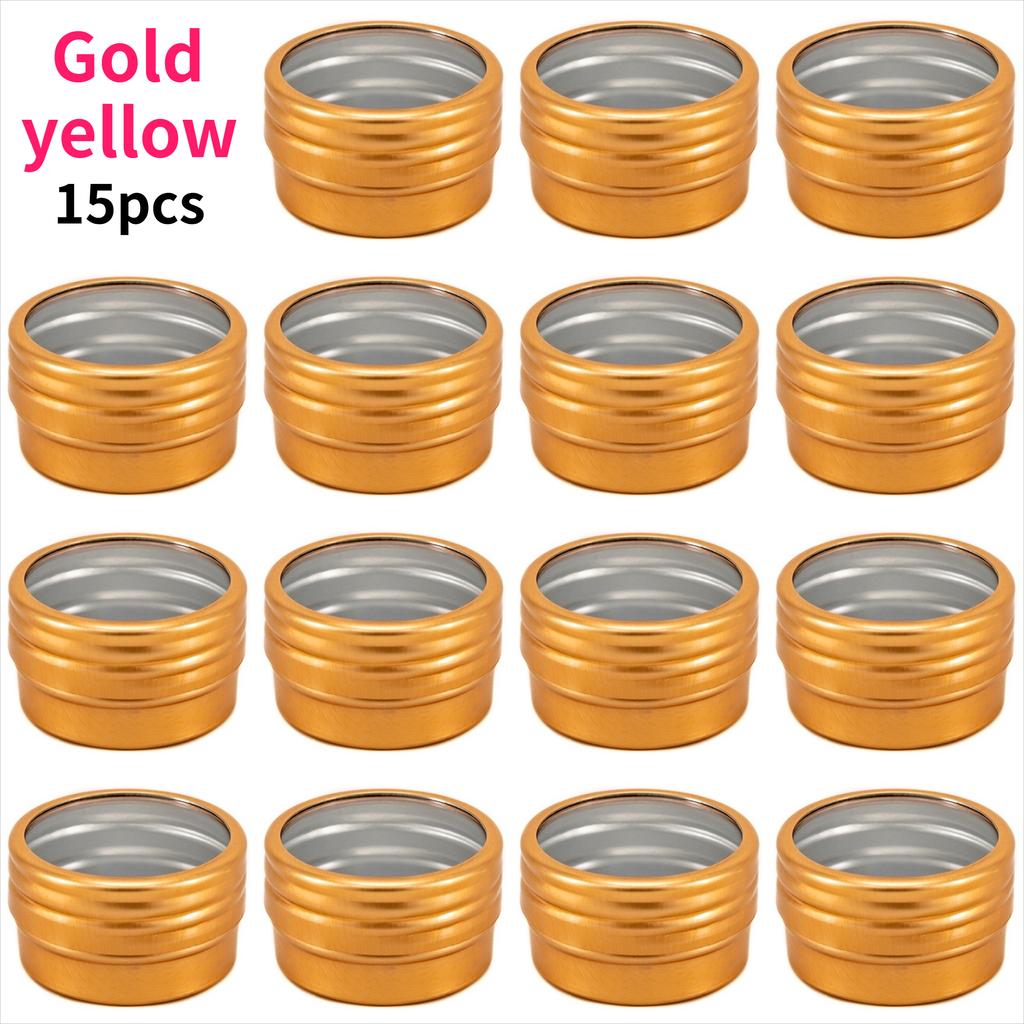 15pcs Metal Round Storage Cans with Transparent Window Screw Caps for DIY Crafts Travel Jewelry Spices Cosmetics Decor Organizer