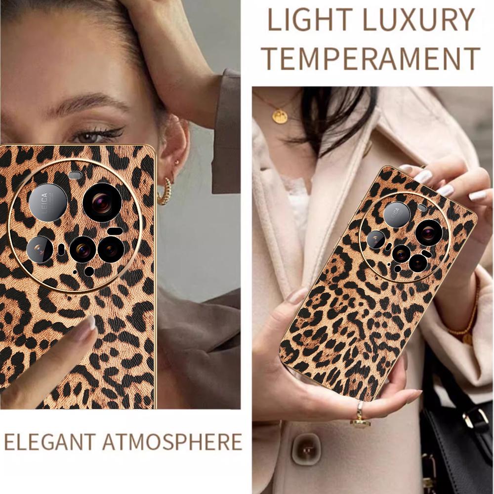 For Xiaomi 15 Ultra Case Leopard Print PU Leather Coated PC+TPU Electroplating Phone Cover