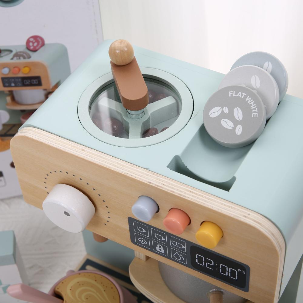 Wooden Pretend Play Kitchen Set for Kids - Simulated Coffee Machine and Afternoon Tea Role-Playing Accessories