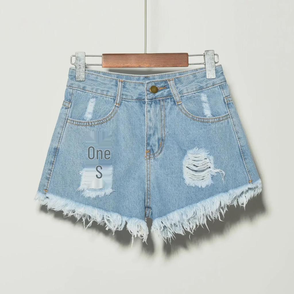Women's Korean High-Waist Loose Denim Shorts - Summer Plus Size, Ripped, Wide-Leg, A-Line Hot Pants