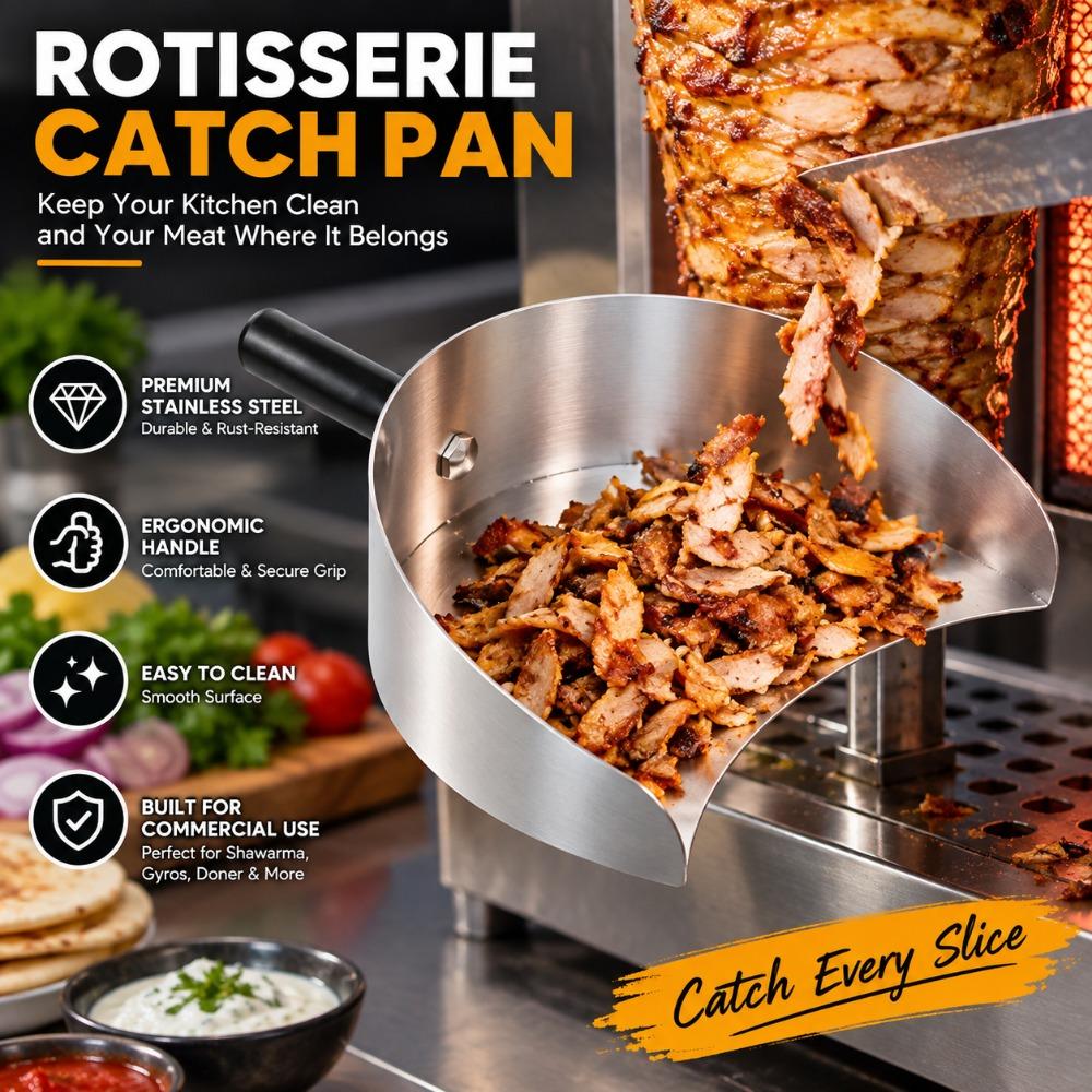 Ergonomic Handle Rotisserie Catch Pan Silver Shawarma Drip Tray Grill Meat Catcher  Home BBQ
