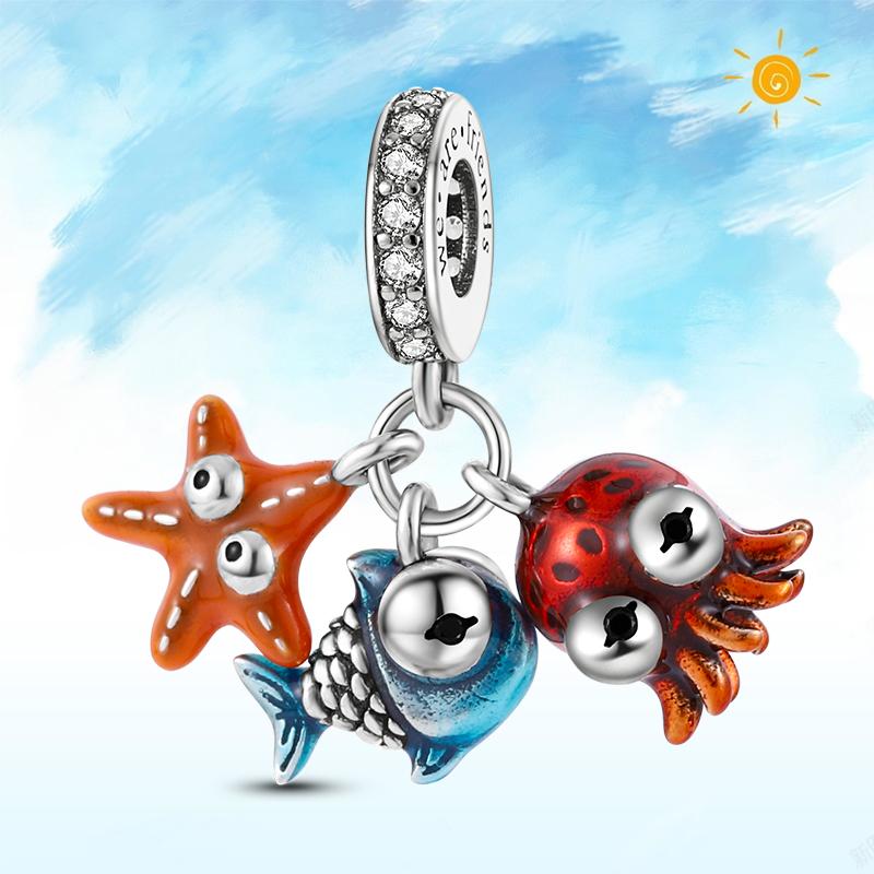 copper Authentic Charm Bead Charms Blue Sea Butterfly Whale CZ Charm Bead Charms Bead Charms Compatible With Authentic Accessories Bracelets Do It You