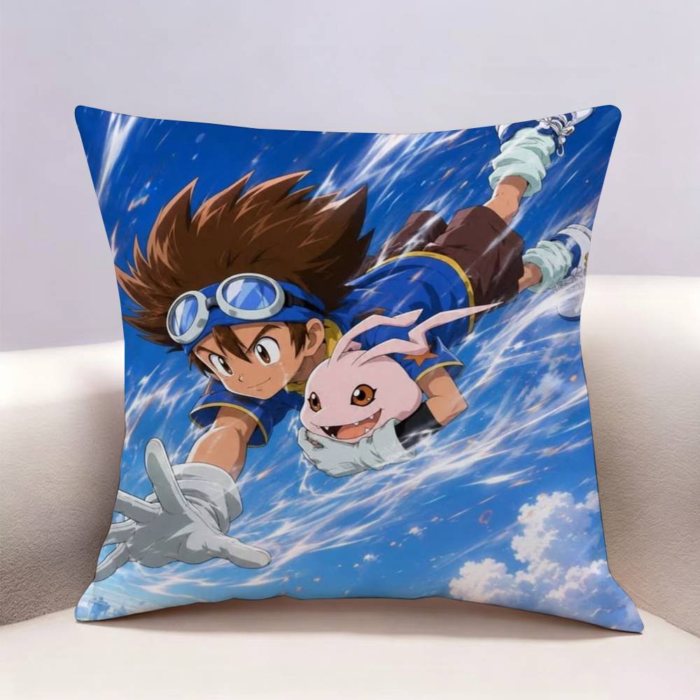 Cute Digimon Adventure Doublesided Print Pillow Case Pattern Printed Pillowcase For Living Room Sofa Cushion Cover