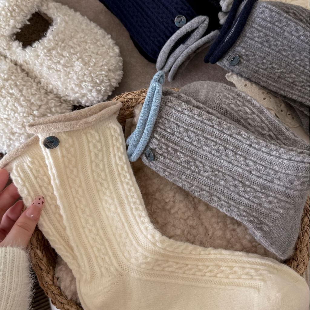 Warm Fleece Wool Twist Socks Contrast Color Rolled Edge And Versatile Thickened Warm Pile Socks