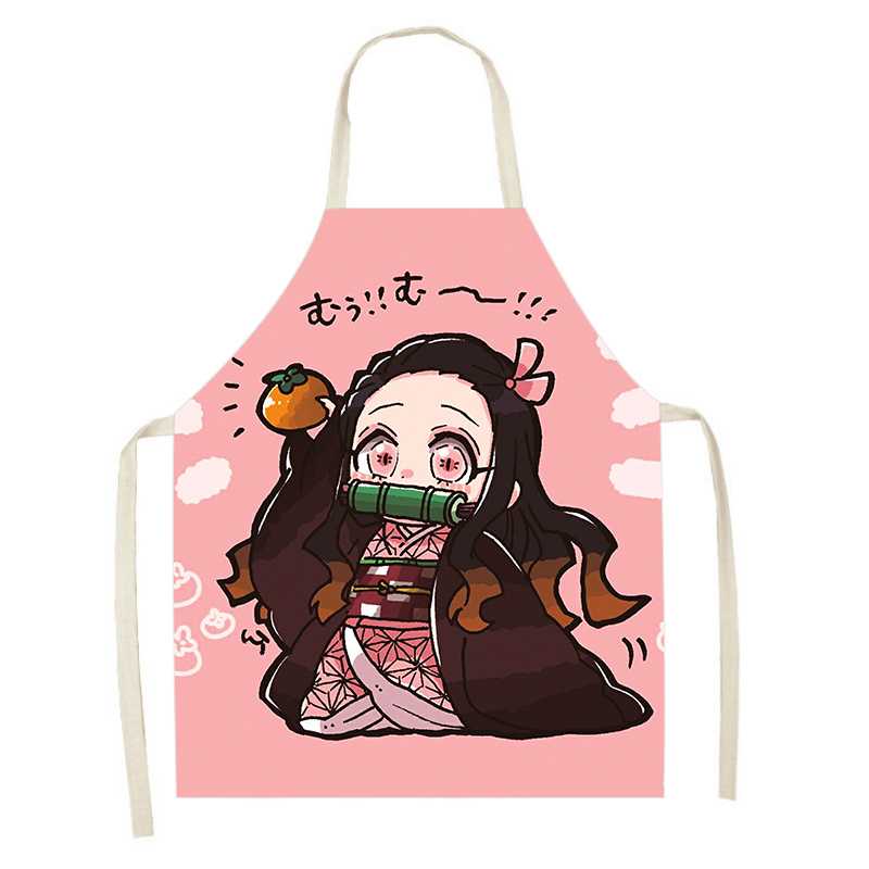 

Новое поступление, фартук в стиле аниме «Demon Slayer», кухонные фартуки для женщин, хлопковый льняной сарафан для чистки, аксессуары для домашней кулинарии, фартук 47x38cm