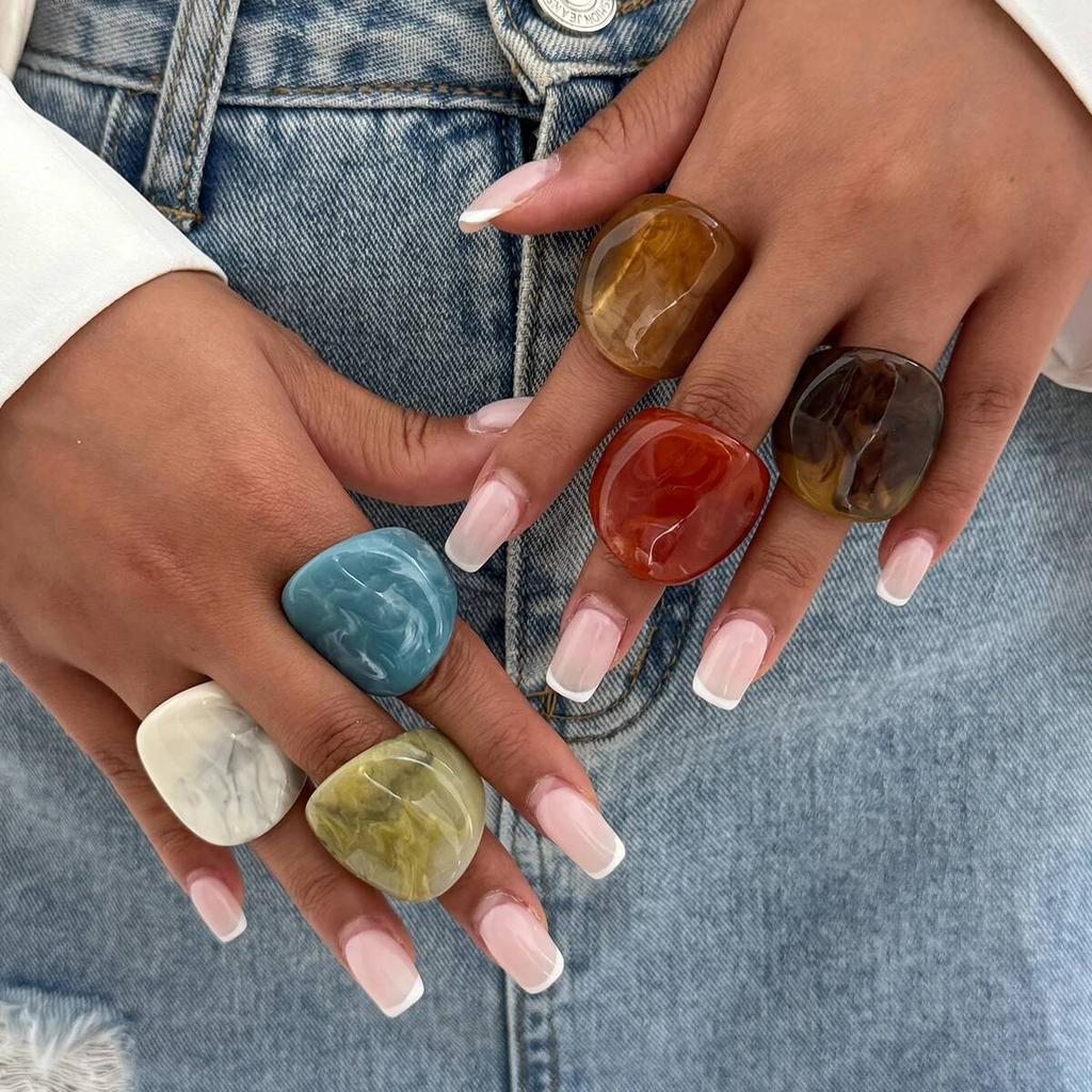 IngeSight.Z Vintage Irregular Smooth Resin Acrylic Rings for Women New Trend Boho Geometric Finger Rings Aesthetic Party Jewelry