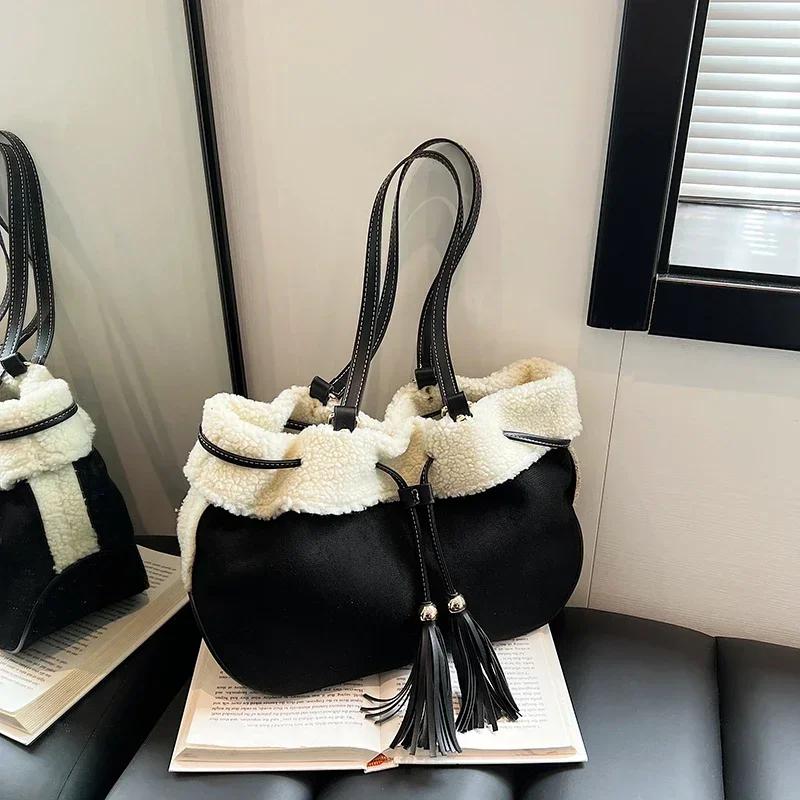 Lässige, modische Umhängetaschen aus Wildlederimitat mit Quastenkordel-Design, exklusive Winter-Taschen mit Luxusgefühl