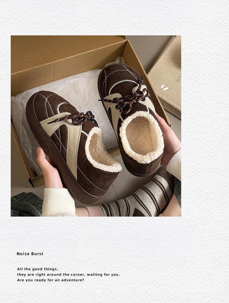 Set of 2 Women's Retro Dexun Cotton Slippers - Autumn/Winter, Lace-Up, Non-Slip, Thick-Soled, Warm & Cozy.