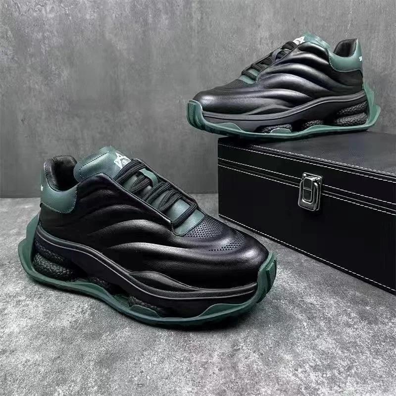 Pantofi de sport de modă pentru bărbați Acoperire de jos Pantofi de bord la modă Casual piele din microfibră Respirabil Pantofi cu platformă plată internă sporită